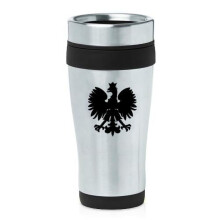 16oz Isolierter Edelstahl-Reisebecher, Kaffeebecher, Trinkbecher, Polen, Polnischer Adler (Schwarz)