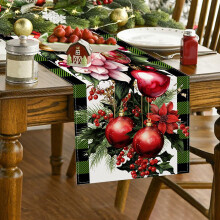 Bandeirinha de mesa de linho branco com sinos vermelhos de Natal - Decoração compatível com armários, toalhas de mesa de centro e almofadas.