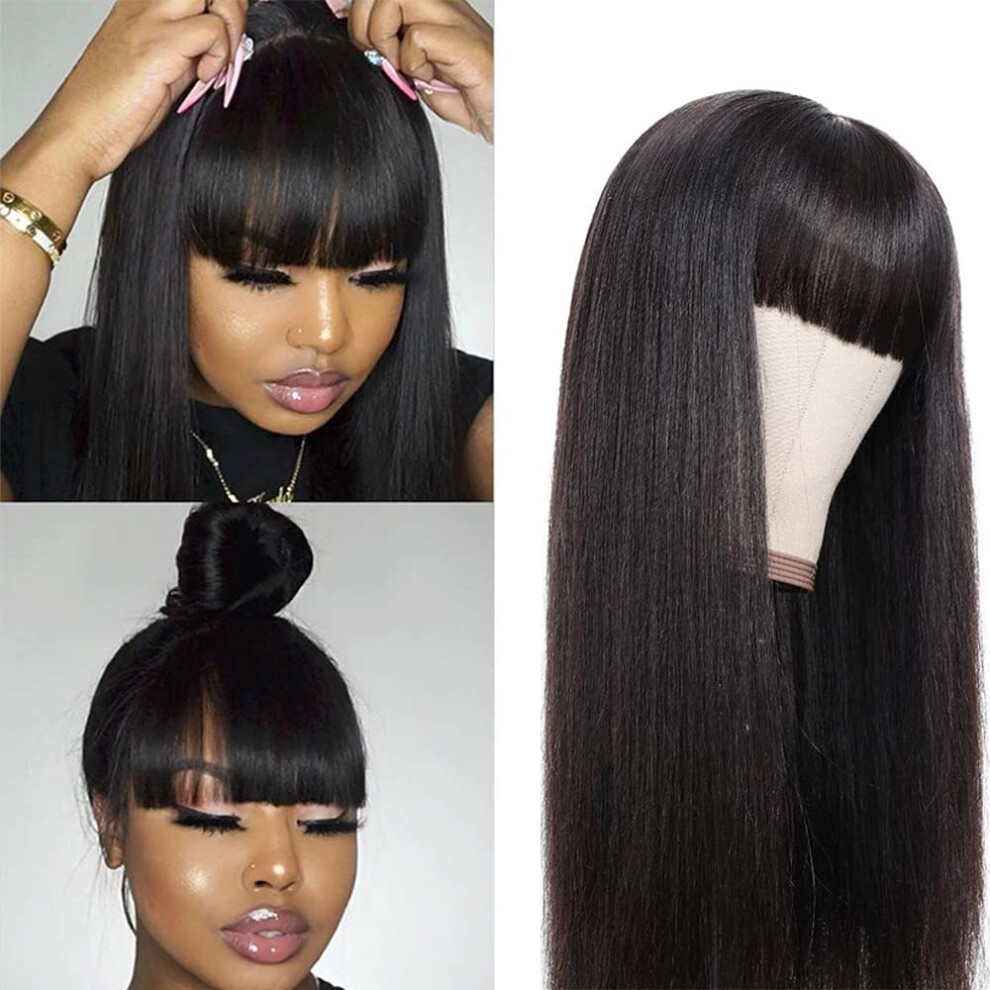Glueless Brazilian Straight Human Hair Wig with Bangs 10A Virgin for Black Women Natural Look
