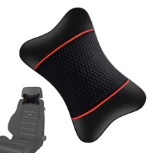 Car Neck Pillow Breathable Leather with PP Cotton Support for Long Drives 30x19x11cm Black Red Removable