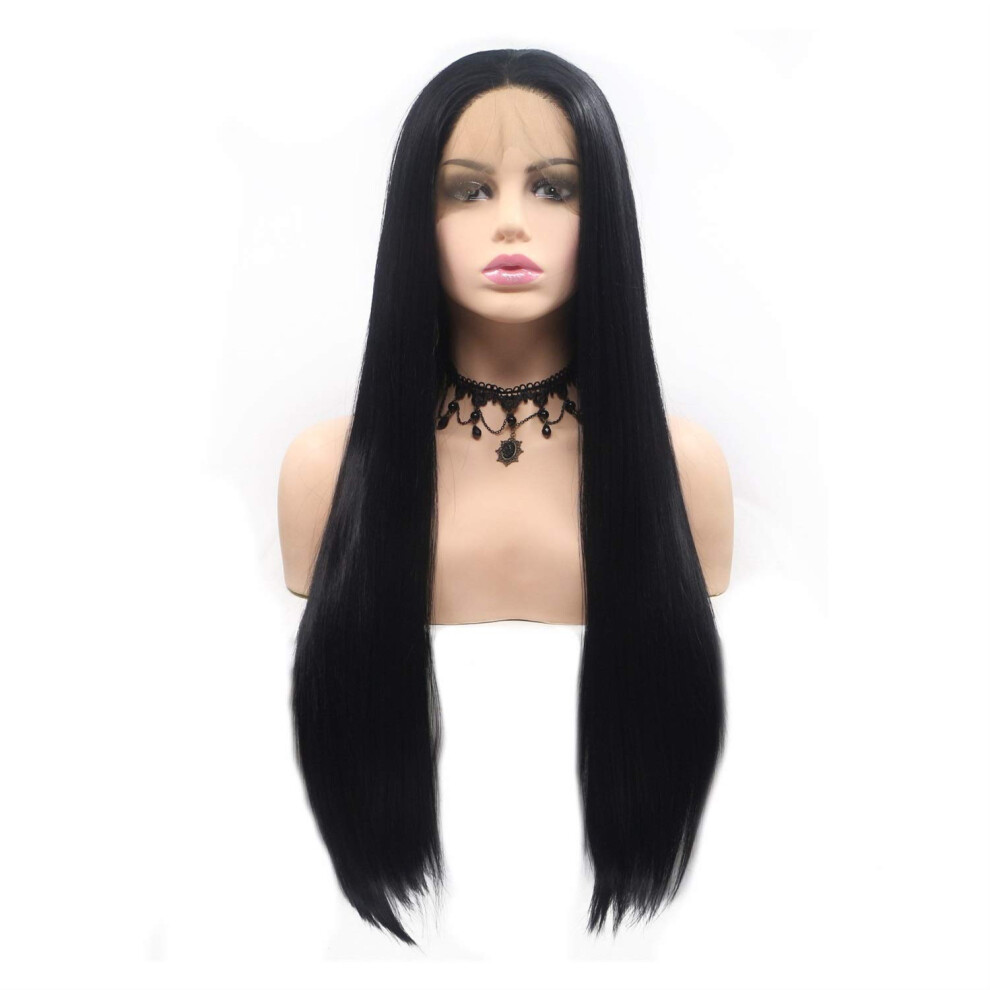 Unisex Black Long Lace Front Wig Heat Resistant Synthetic Glueless Natural Hairline Curly Wig