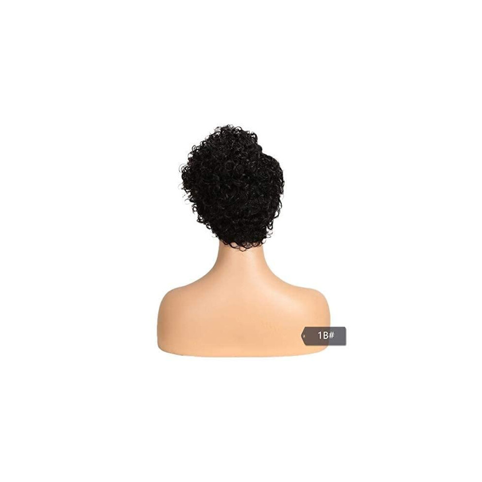 Unisex Brown Short Curly Human Hair Lace Front Wig For Women Ombre Blond 8 Inch Natural Hairline