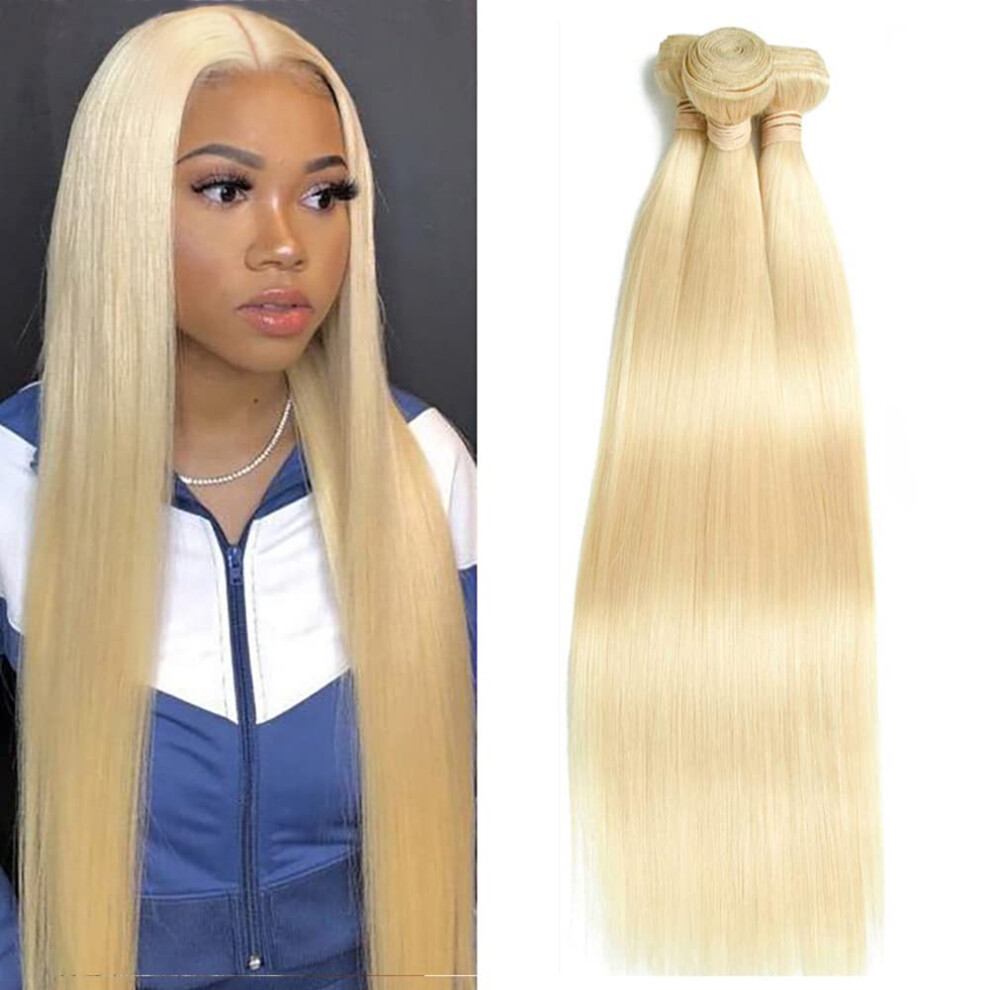 Unisex Black 613 Blonde Human Hair Bundles 3Pcs Brazilian Straight Extensions 100% Virgin Unprocessed Weave For Women 12 14 16 Inch