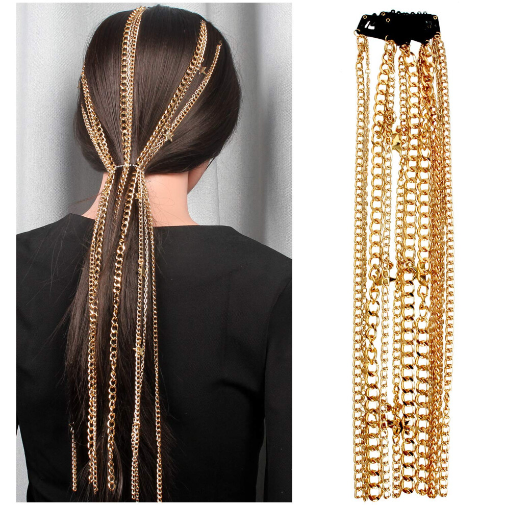 Unisex Gold Dreadlock Hair Accessories Set With Clip, Multistrand Hair Extension Chains For Braided Styles