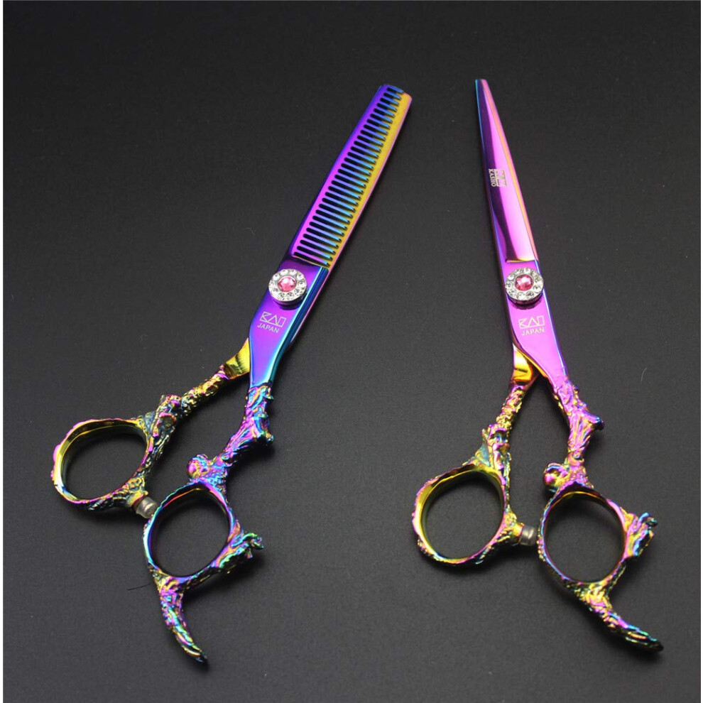 Professional Hair Cutting Scissors Set 6.0 Inch Japanese 440C Steel Sharp Blades Ergonomic Dragon Handle Colorful