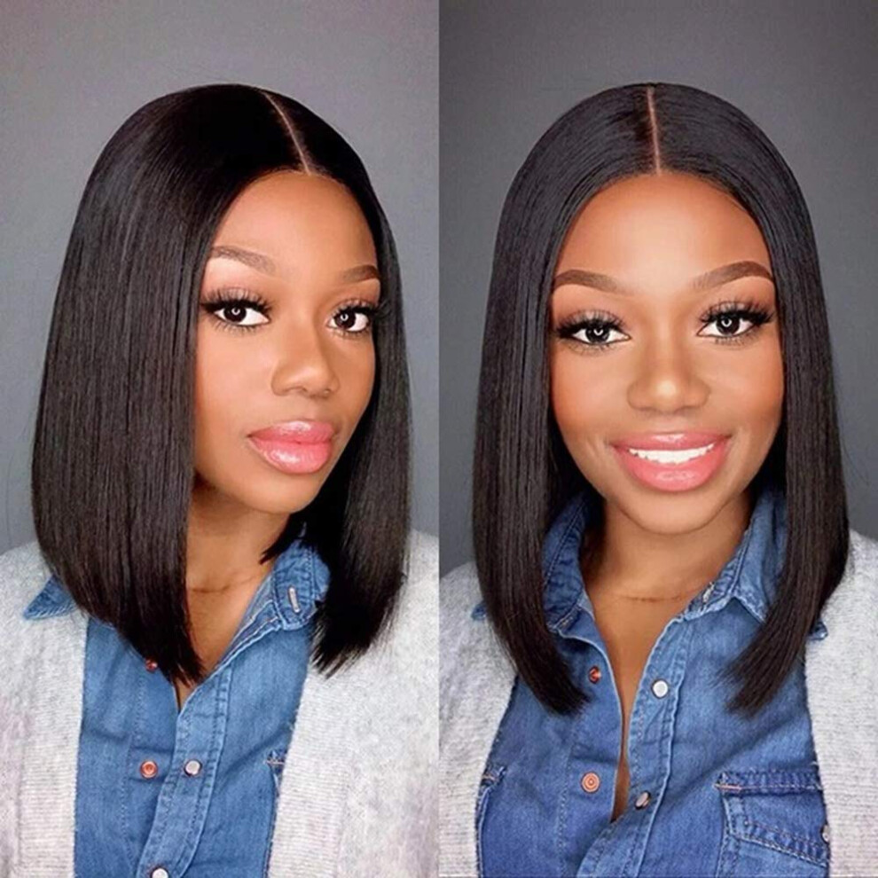 Unisex 16 Inch 13X4 Lace Front Bob Wig Human Hair, Preplucked Natural Hairline, Glueless 150% Density