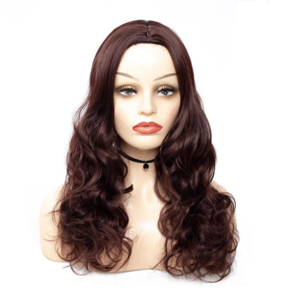 Unisex Brown Long Wavy Wig 26 Inch Dark Synthetic Hair With Naturallooking Waves And Breathable Cap