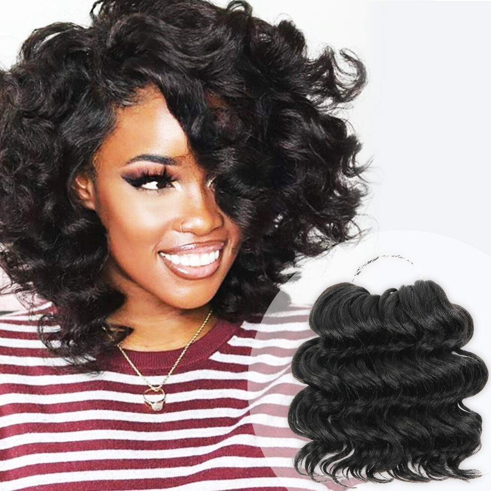 Unisex Black 8 Pack 8 Inch Ocean Wave Crochet Braids Synthetic Hair Extensions 1B Off Protective Style