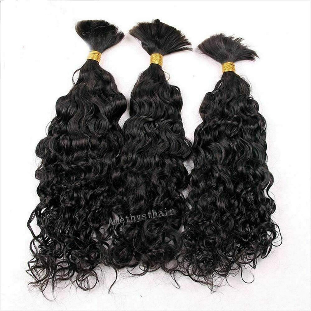 Unisex Black 22 Inch Brazilian Virgin Water Wave Human Hair Bundle Jet Remy Bulk For Braiding 100G