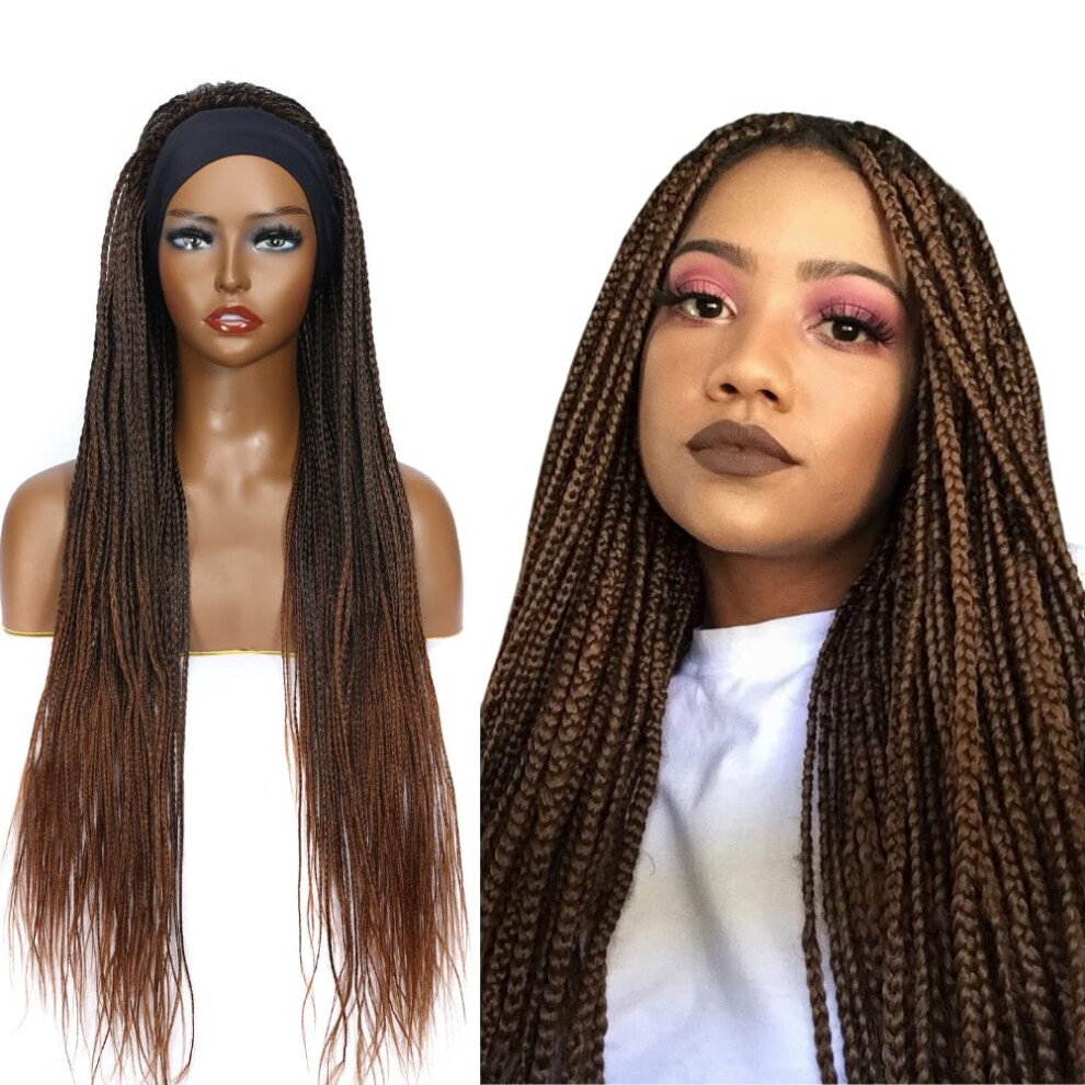 26 Inch Ombre Box Braids Wig Glueless Handmade Heat Resistant Synthetic Braided Wig for Black Women