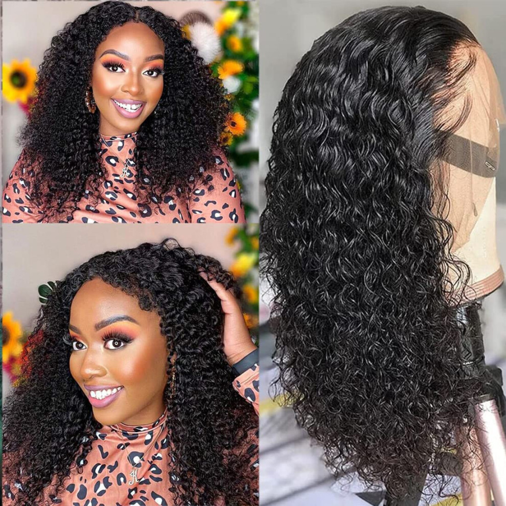 Unisex Water Wave 13X4 Lace Front Wig 16 Inch Brazilian Virgin Human Hair Glueless Pre Plucked Wet And Wavy