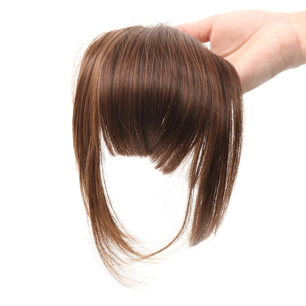 Light Brown Human Hair Bangs Clip In Extensions 6 Inch Straight Blunt Fringe Natural Look