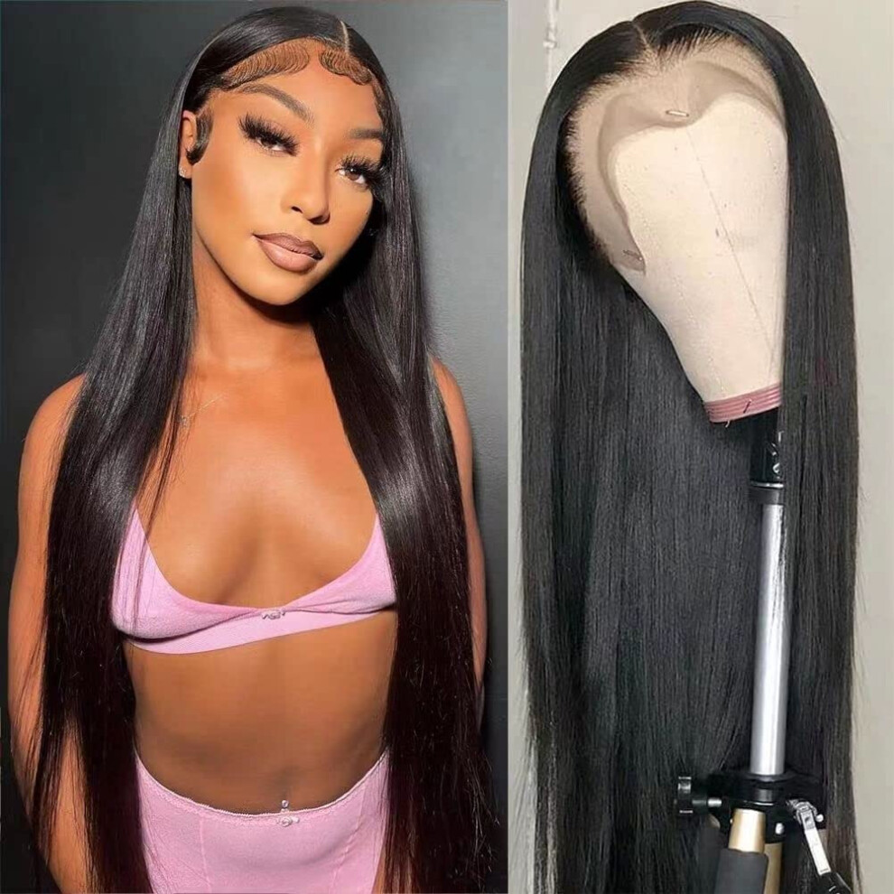 Unisex Brazilian Straight Wavy 13X4 Lace Front Human Hair Wig 22 Inch Pre Plucked Virgin Remy With Baby Hair