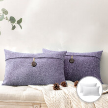 Phantoscope Single Button Series Cotton Blend Farmhouse Square Decorative Throw Pillow Cusion for Couch, 12" x 20", Light Purple, 2 Pack