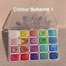 20 Colors Artist Watercolor Paint Set - Glitter & Metallic, Pearlescent, Sparkle, Portable Metal Case, Compatible with Naxoaeo