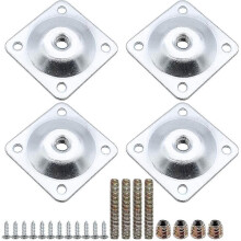 Set mit 4 quadratischen Metall-Möbelbein-Montageplatten mit Aufhängung
