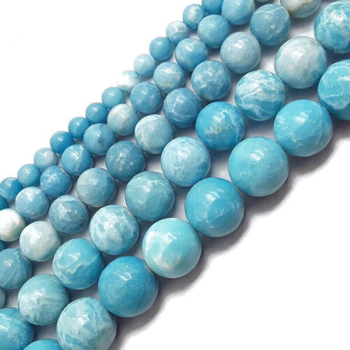 Χάντρες Larimar Quartz Λείες Στρογγυλές 6/8/10/12mm 15.5" Κλωστή - Λευκή, Ανοιχτό Μπλε 2