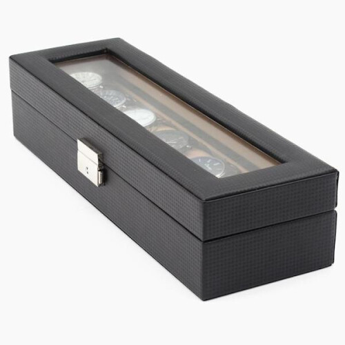 Watch box6watches - Πολυτελές μοντέλο σε μαύρο ανθρακονήματα με ανοιχτό καφέ εσωτερικό 2