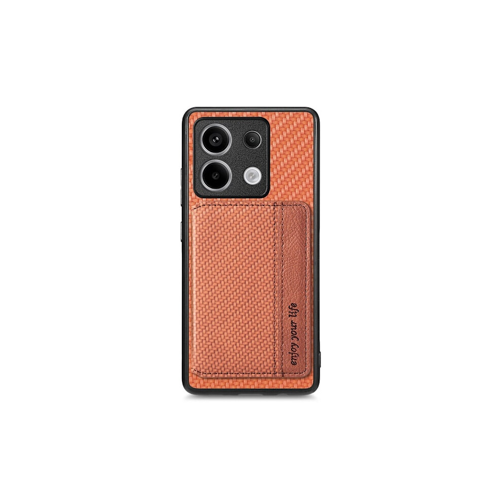 Skalo Compatible With Xiaomi Redmi Note 13 Pro 5G Carbon Fiber Case With Card Holder - Brown 9482828423369