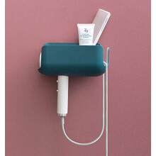 Hair Dryer Holder Wall Mounted Organizer NoDrill Bathroom Storage Shelf with Hooks and Drain Base
