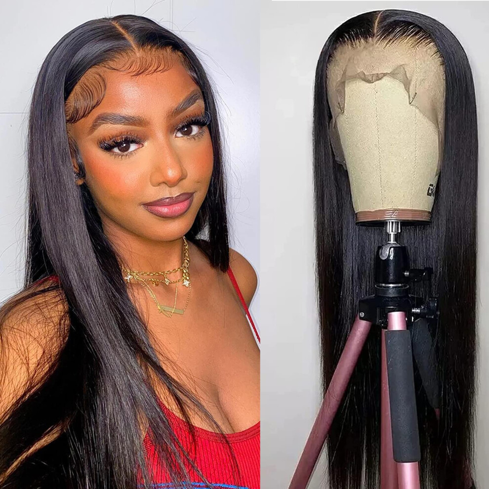 24 Inch Straight Lace Front Wigs Human Hair 13x4 Brazilian Virgin Wig 180 Density Pre Plucked