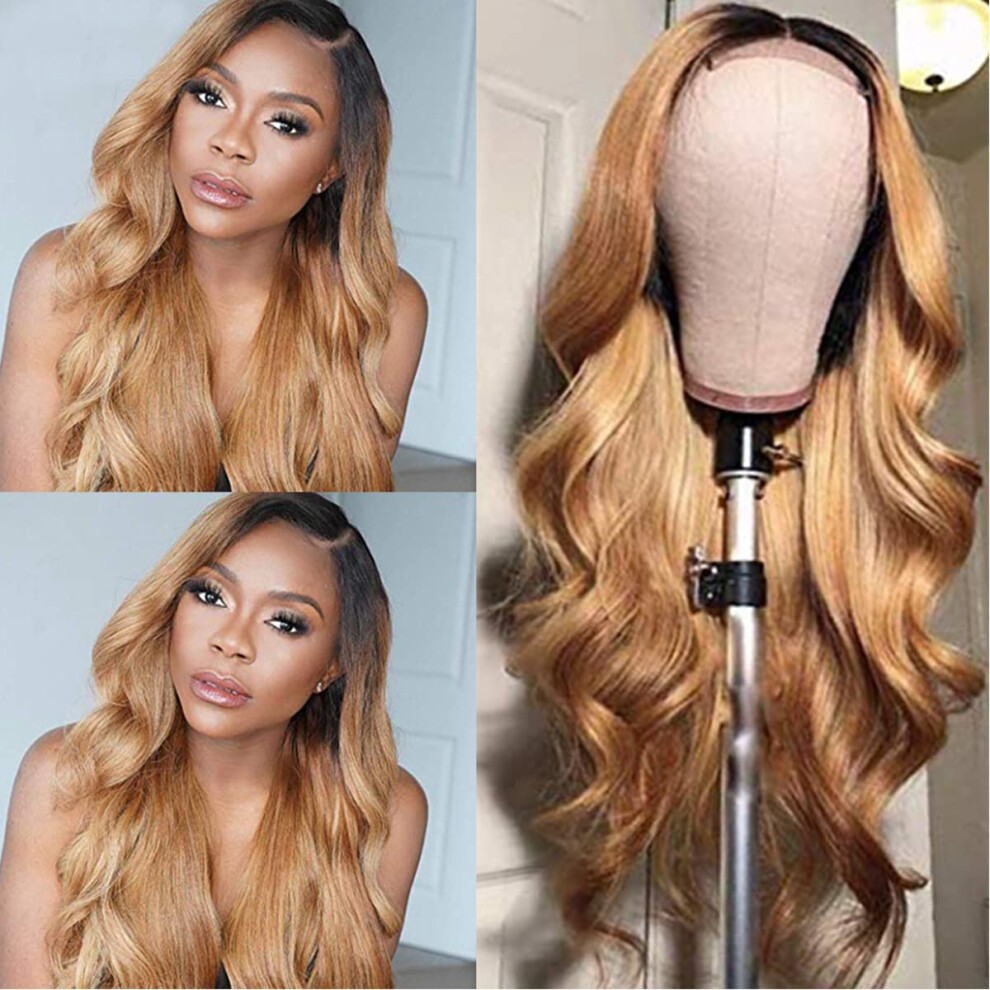 18 Inch Honey Blonde Ombre 4x4 Lace Front Brazilian Virgin Human Hair Wig Pre Plucked Body Wave