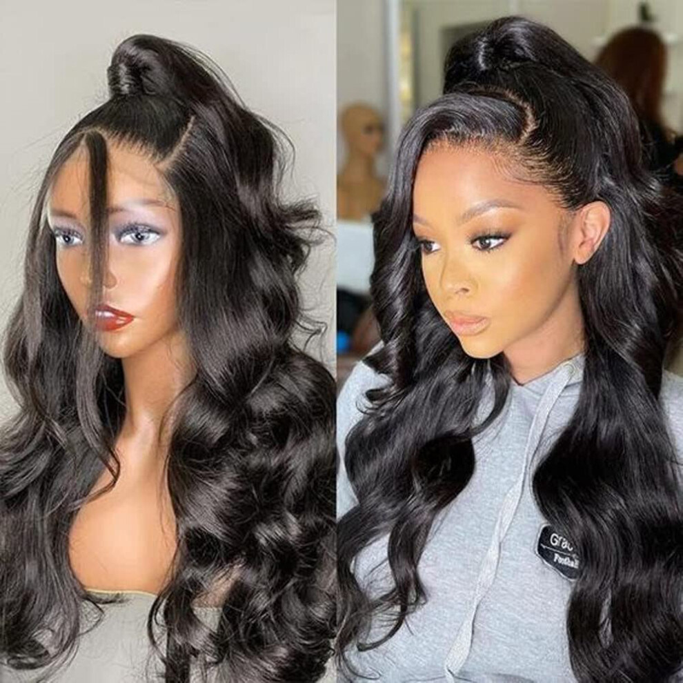 Unisex Hd Lace Front Wig Brazilian Body Wave 13X6 Glueless Human Hair 180% Density Pre Plucked 16In