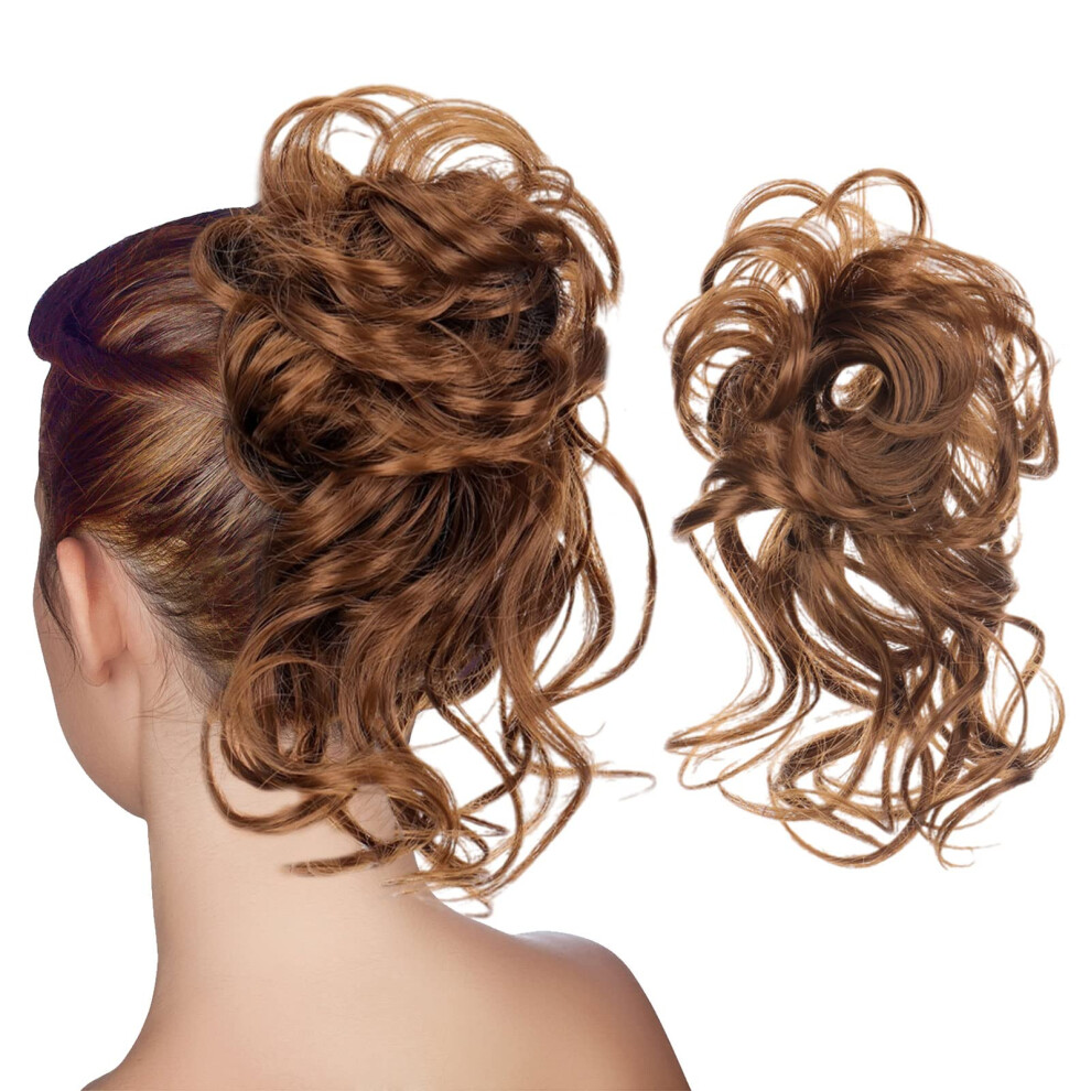 Unisex Messy Hair Bun Extension With Elastic Band, Straight Tousled Updo Chignon For Women Girls 6#