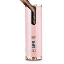 Cordless Automatic Hair Curler Pink with Ceramic Rotating Barrel, LCD Display, 5200mAh Rechargeable