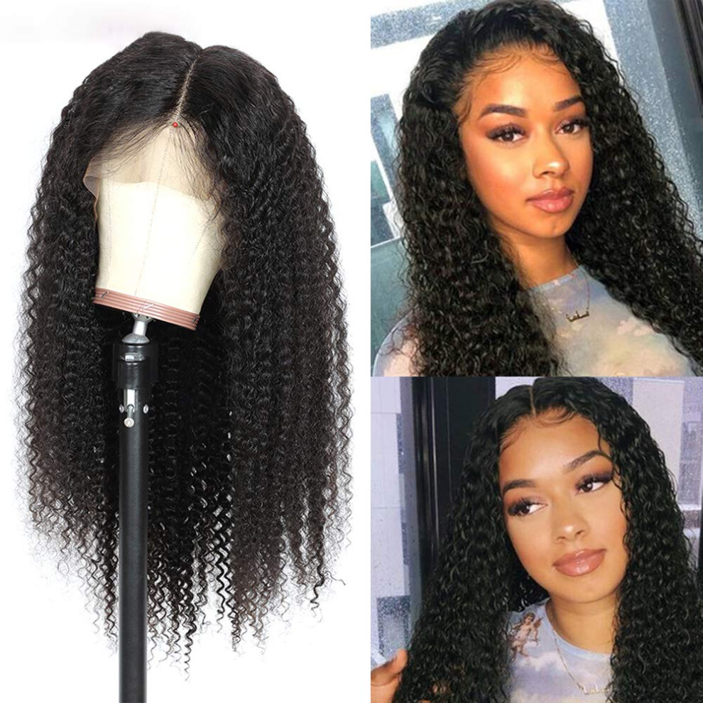 Unisex Black Afro Kinky Curly 13X6 Lace Front Wig 8 Inch Jet Brazilian Human Hair Pre Plucked 130% Density