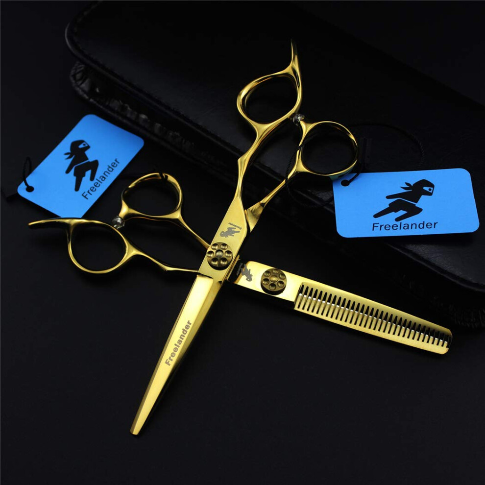 Golden Professional Hair Cutting Scissors Set 6.0 Inch 440C Steel Barber Shears With Sharp Precision Blades