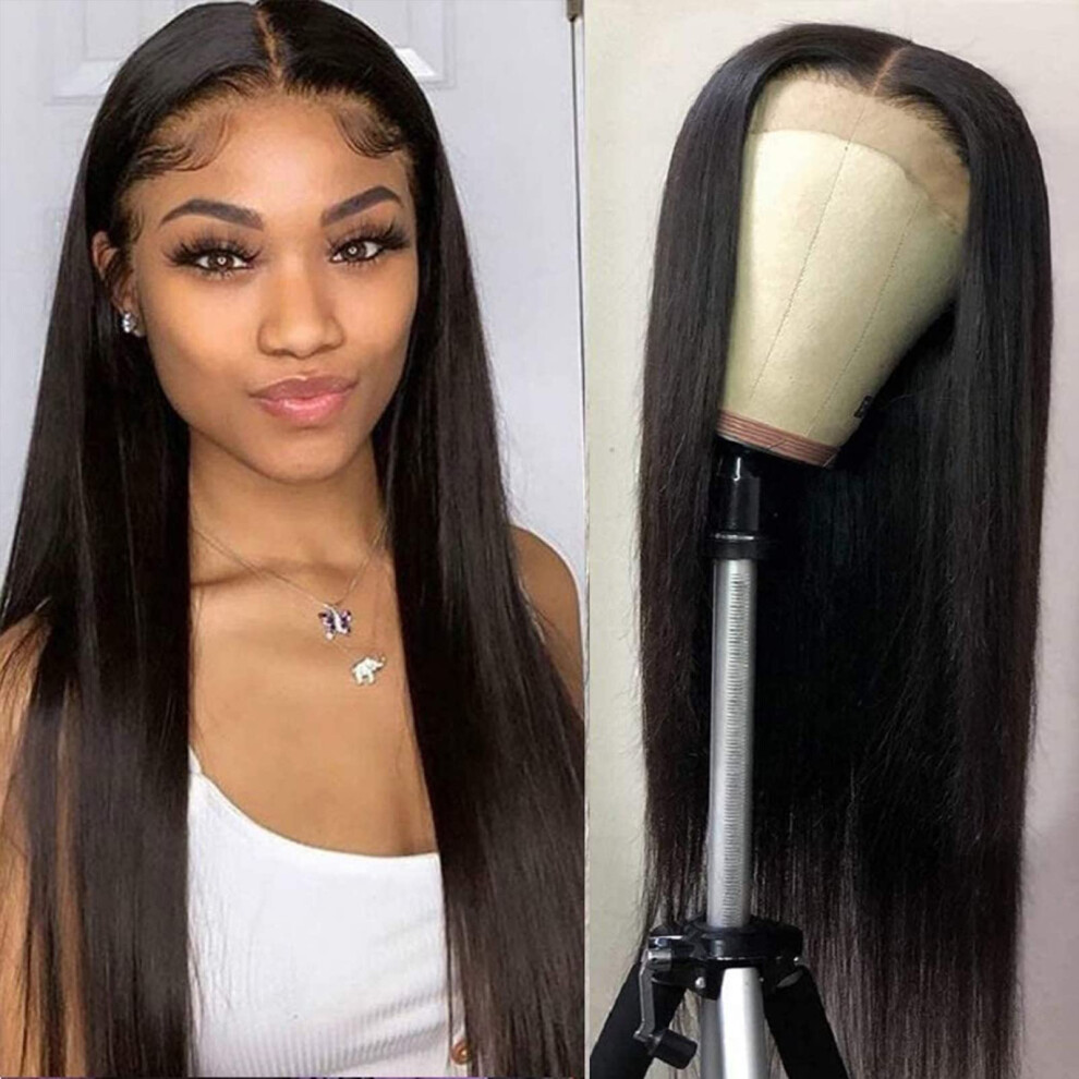 Straight Lace Front Wig 28 Inch Brazilian Virgin Hair 4x4 Closure Pre Plucked with Baby Hair 180% Density