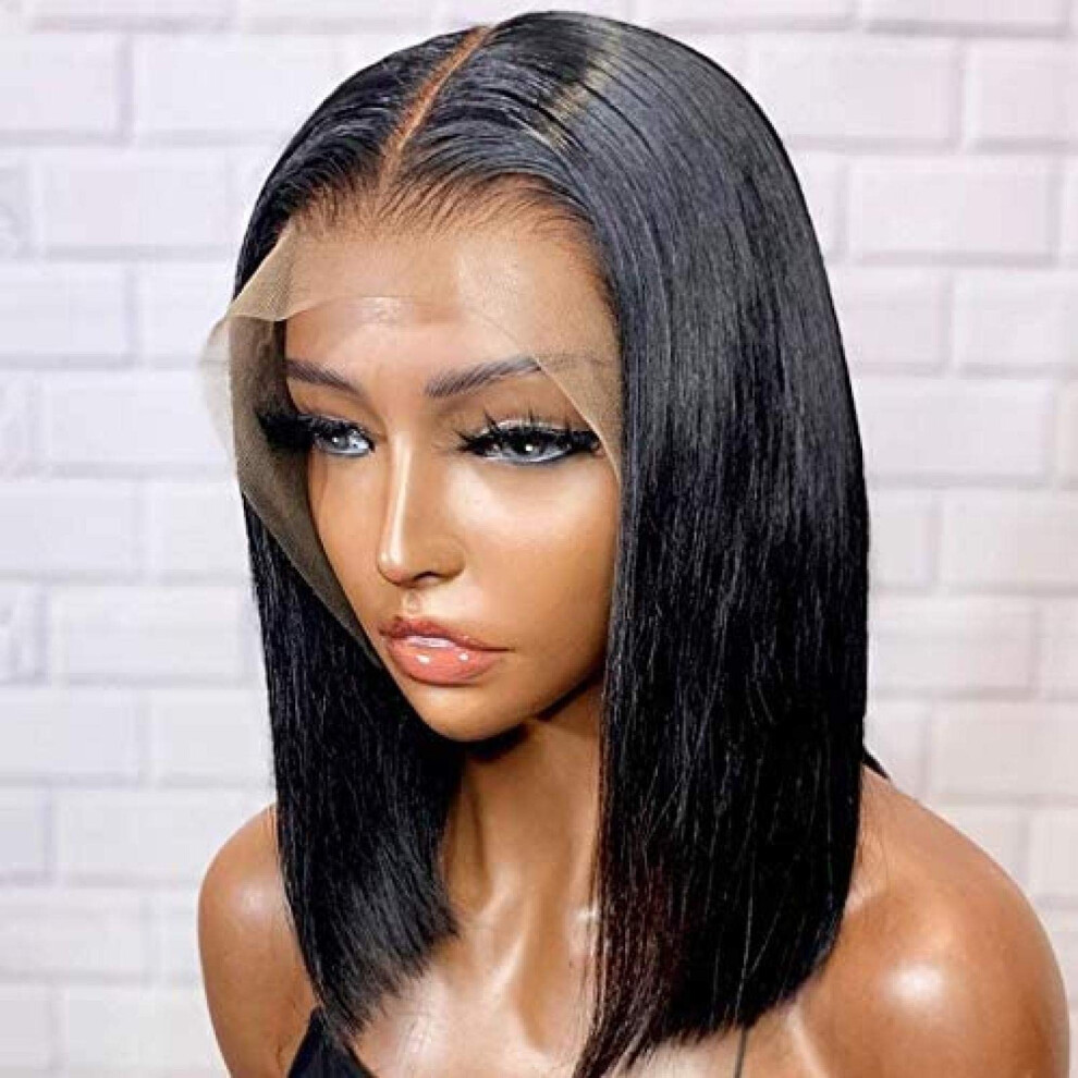 Unisex Bob Wig 13X6 T Part Human Hair Lace Frontal Brazilian Remy 12 Inch Glueless Natural Shine
