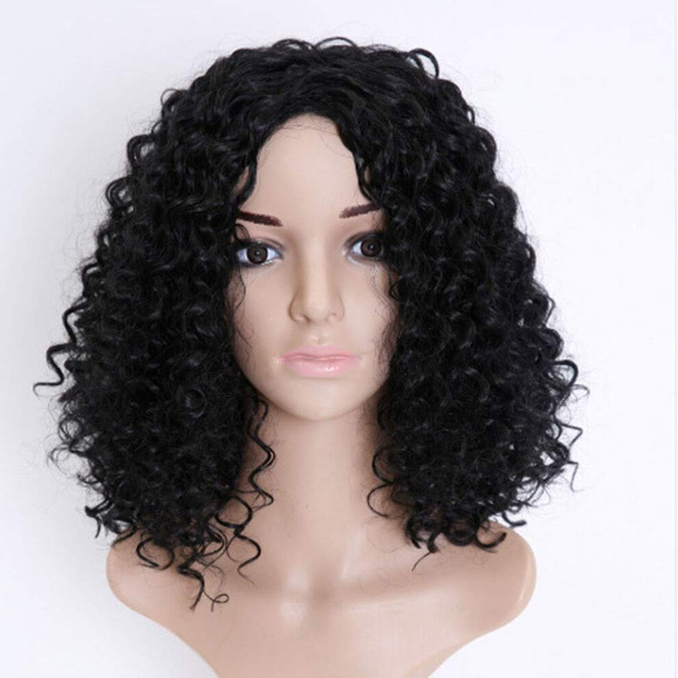 Unisex Black Short Curly Wig With Bangs For Women Synthetic Hair Natural Matte Finish Tangle Fibers