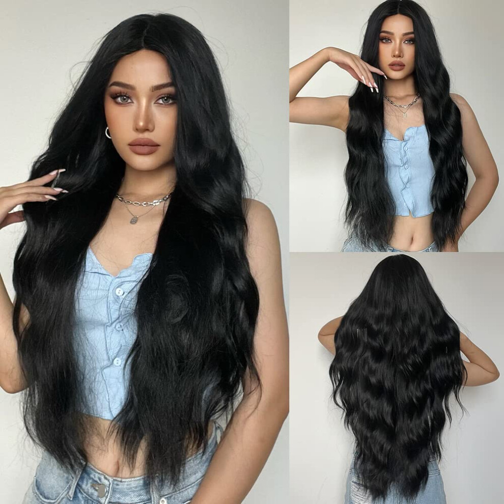 Unisex Black 28 Inch Long Curly Wig For Women, Heat Resistant Synthetic, Natural Hairlike Texture