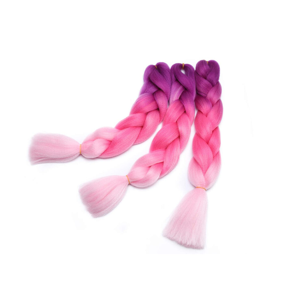 Unisex Black 3 Pcs 300G 24 Inch Ombre Jumbo Braiding Hair Synthetic Hair Extensions Dark To Ash Blonde