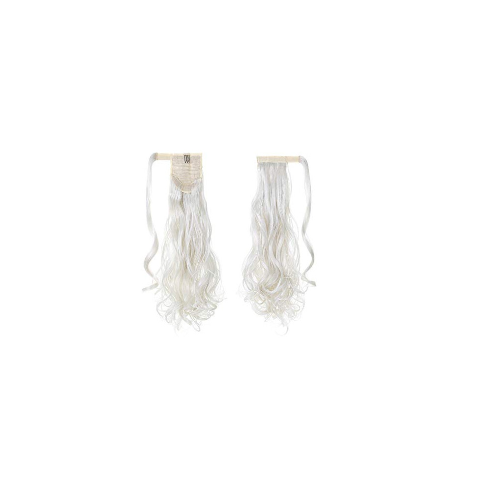 Unisex Instant Volume Boost Wavy Clip In Ponytail Extension Heat Resistant Synthetic Hairpiece Icy Blonde