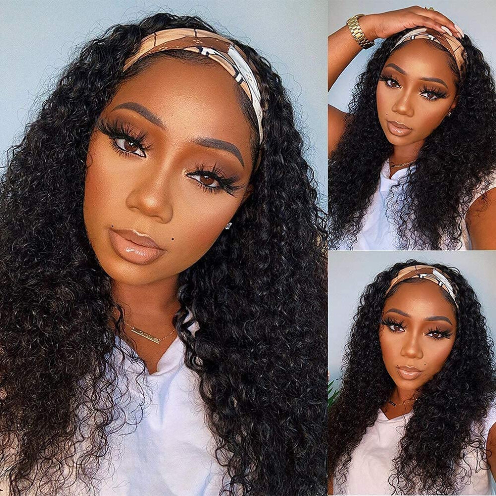 Unisex Black Headband Wig Brazilian Human Hair 8 Inch Bob For Women Glue Natural Movement