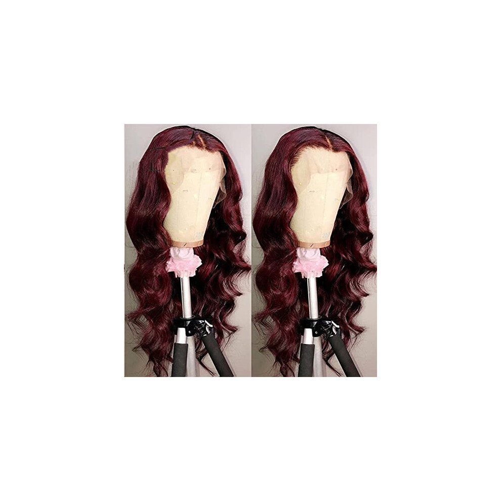 24 Inch Burgundy 99J Body Wave Human Hair Lace Front Wig Pre Plucked 13x6 Natural Hairline