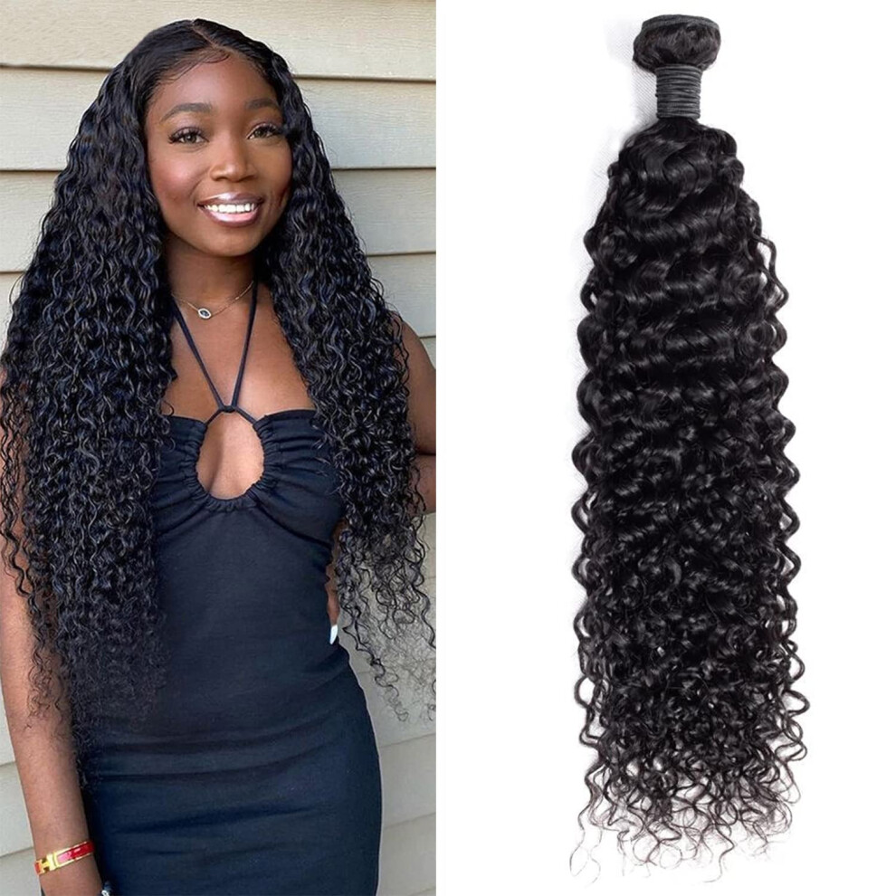 Unisex Black Brazilian Virgin Hair Extensions Jerry Curly 30 Inch Natural Unprocessed Single Bundle 12A