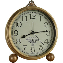 Golden Table Clock, Retro Vintage Silent Table Alarm Clock Battery Operated Silent Quartz Movement HD Glass for Bedroom Living Room Indoor D