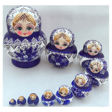 Yakbaofuo 10pcs/set Handmade Wooden Matryoshka Nesting Dolls, Stacking Kids Toys, Craft Home Decor Compatible with Christmas Halloween Decorations