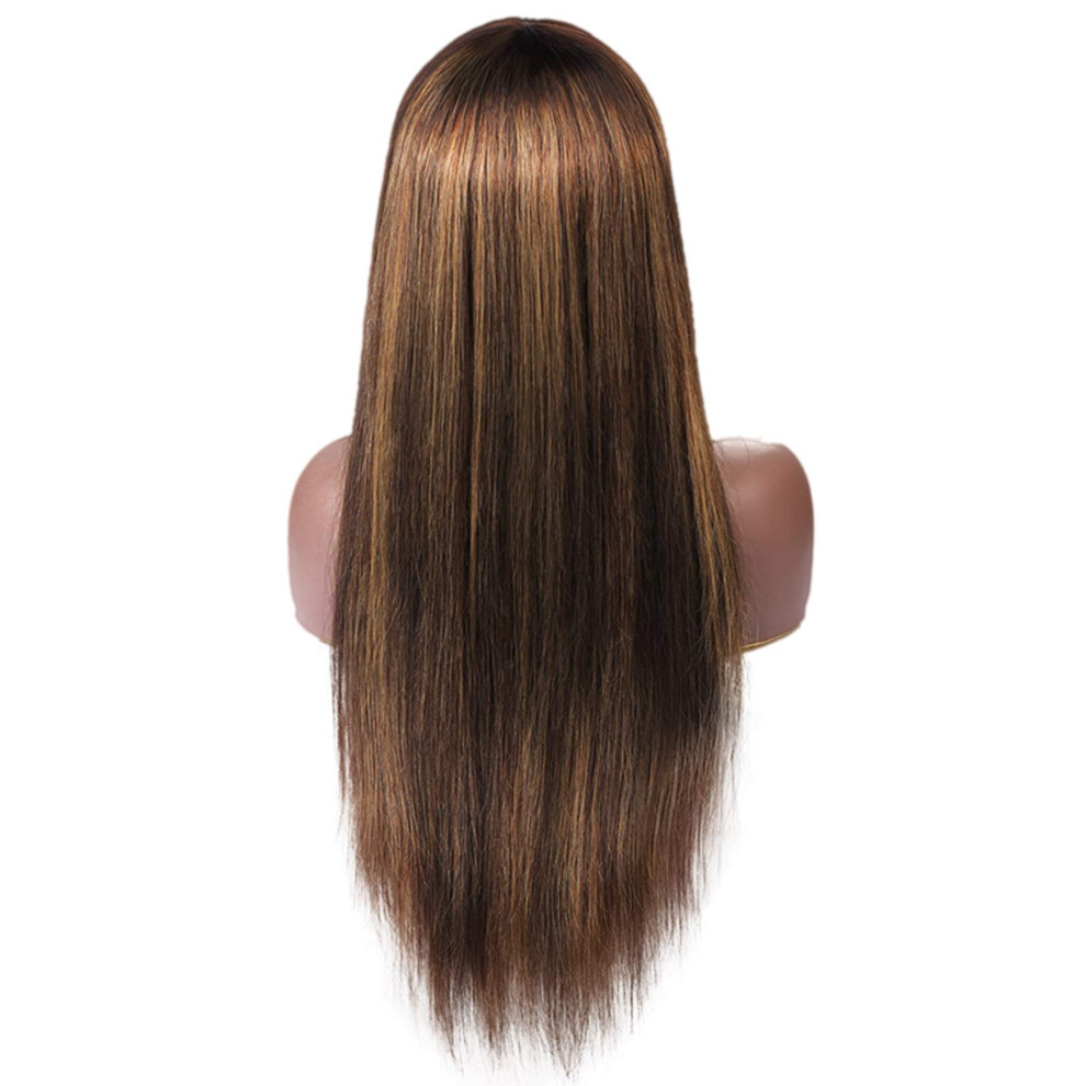 20 Inch Straight Human Hair Wig with Bangs, Fashion Gradient Color Lace for Women