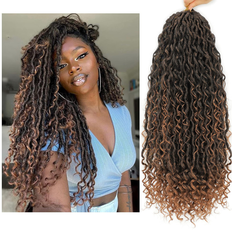 Unisex 3 Packs 22 Inch Goddess Locs Crochet Hair Extensions, Boho Style Pretwisted Hippie Braids T1b/30