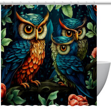 Douchegordijn met cartoonuil, waterdicht, met ringen en haken, 60" x 72"