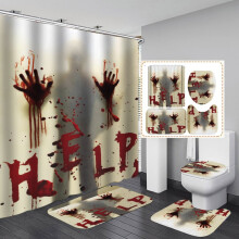 Juego de 4 cortinas de ducha de Halloween, juegos de cortinas de ducha para baño con alfombras, cortina de ducha con manos ensangrentadas con 12