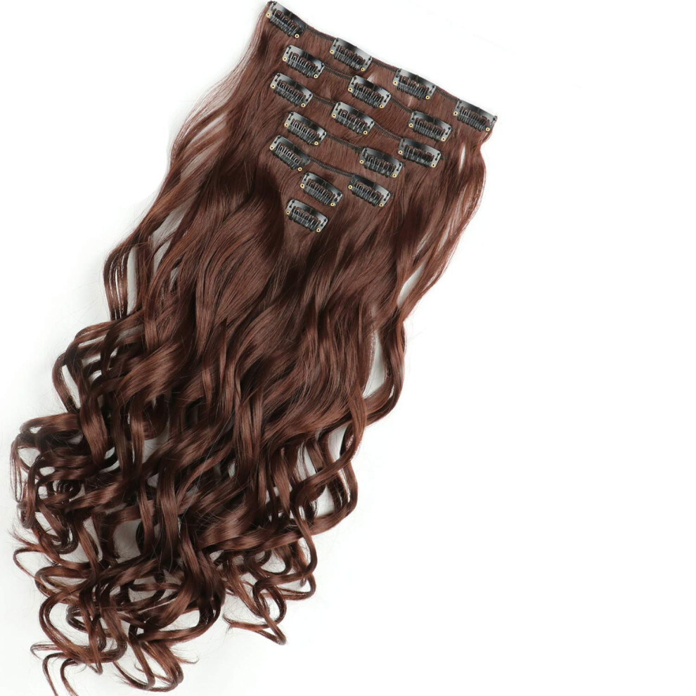 Unisex Brown Light Ombre 22Inch 7Pcs Wavy Clip In Hair Extensions Synthetic Hairpiece M433
