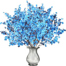 Tallos artificiales de flores de cerezo por menos de $5, centro de mesa de boda de plástico con flores artificiales, color azul. Compatible con