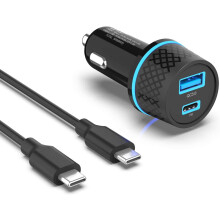 Chargeur de voiture USB-C compatible avec Google Pixel 6, 6 Pro, 5, 4A4, 3A3, 2 et Pixel XL (2XL, 3XL, 4XL). Câble de charge rapide USB-C.