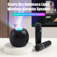 SUSUchens Enceinte Bluetooth avec microphones, son surround, format compact, mini machine de karaoké portable avec projecteur d'étoiles, noir
